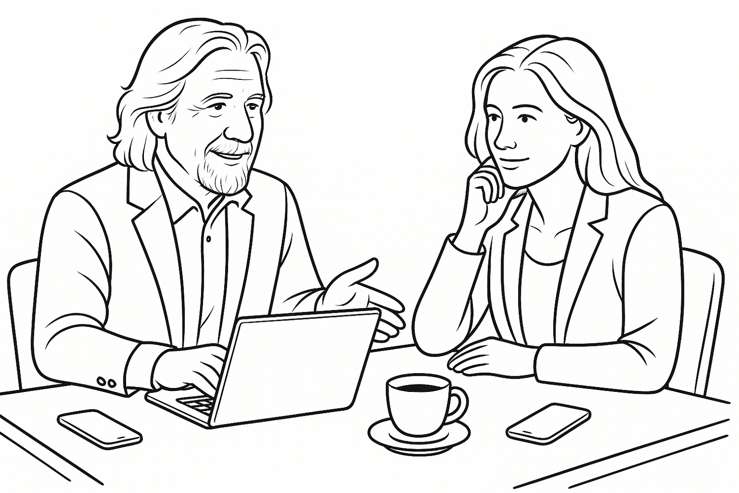 An AI image of Chris Fragiskatos having an initial consultation with a client to plan her personal branding or headshot photoshoot