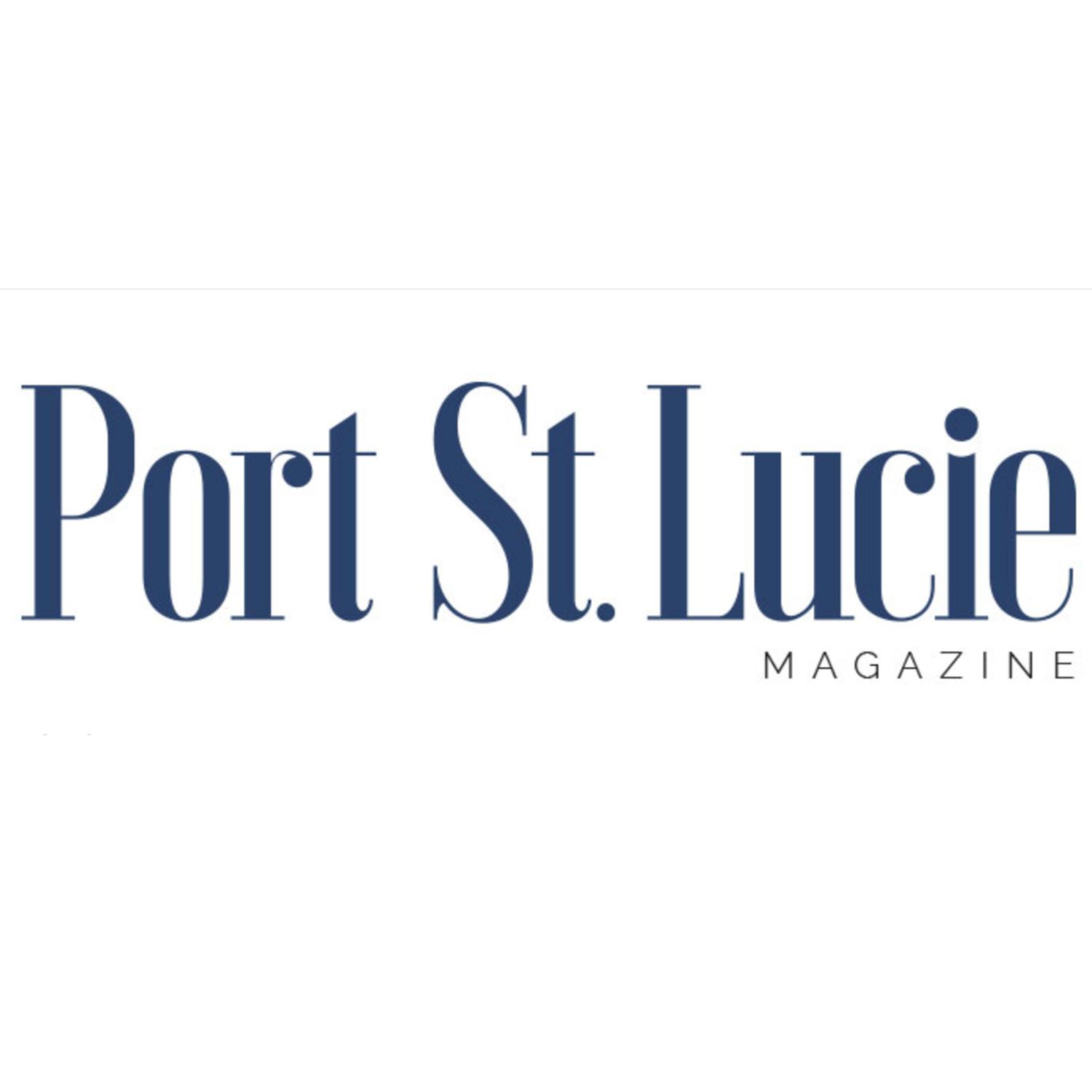 Port St Lucie Magazine logo in navy blue text on white background.