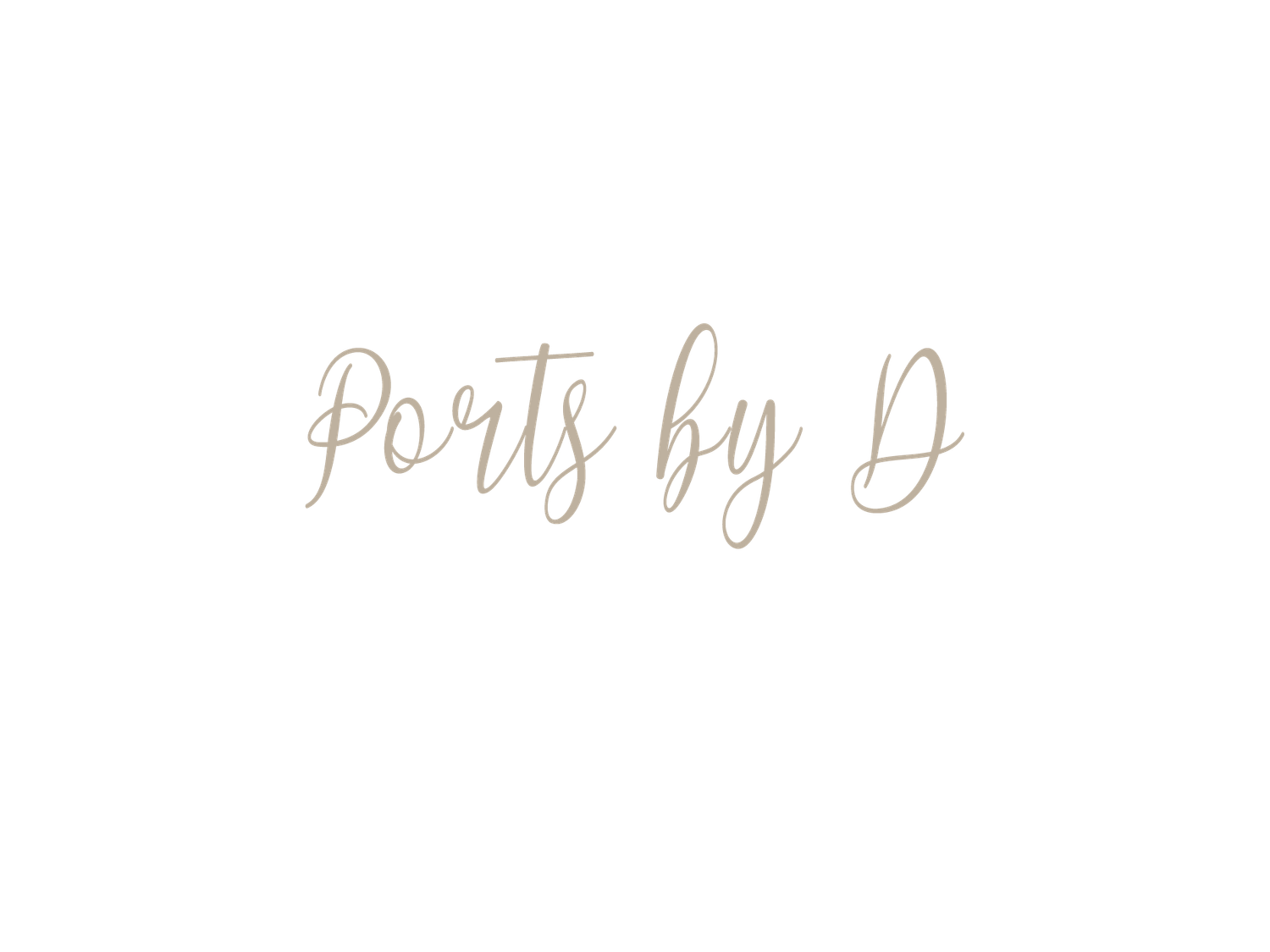 PortsbyD elegant cursive logo in soft beige tones on a clean white background.