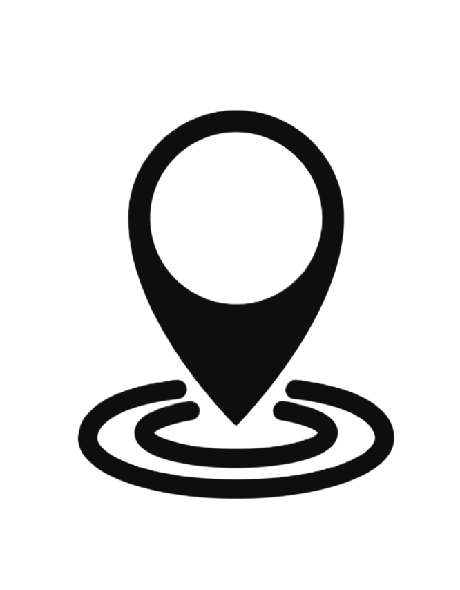 Black location pin icon with circular ripple effect below, symbolizing a map marker or GPS point of interest.