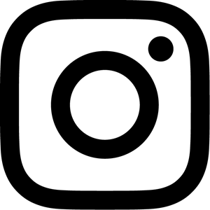 Black and white Instagram logo icon featuring a camera outline with a circle lens and small dot, on a white background.
