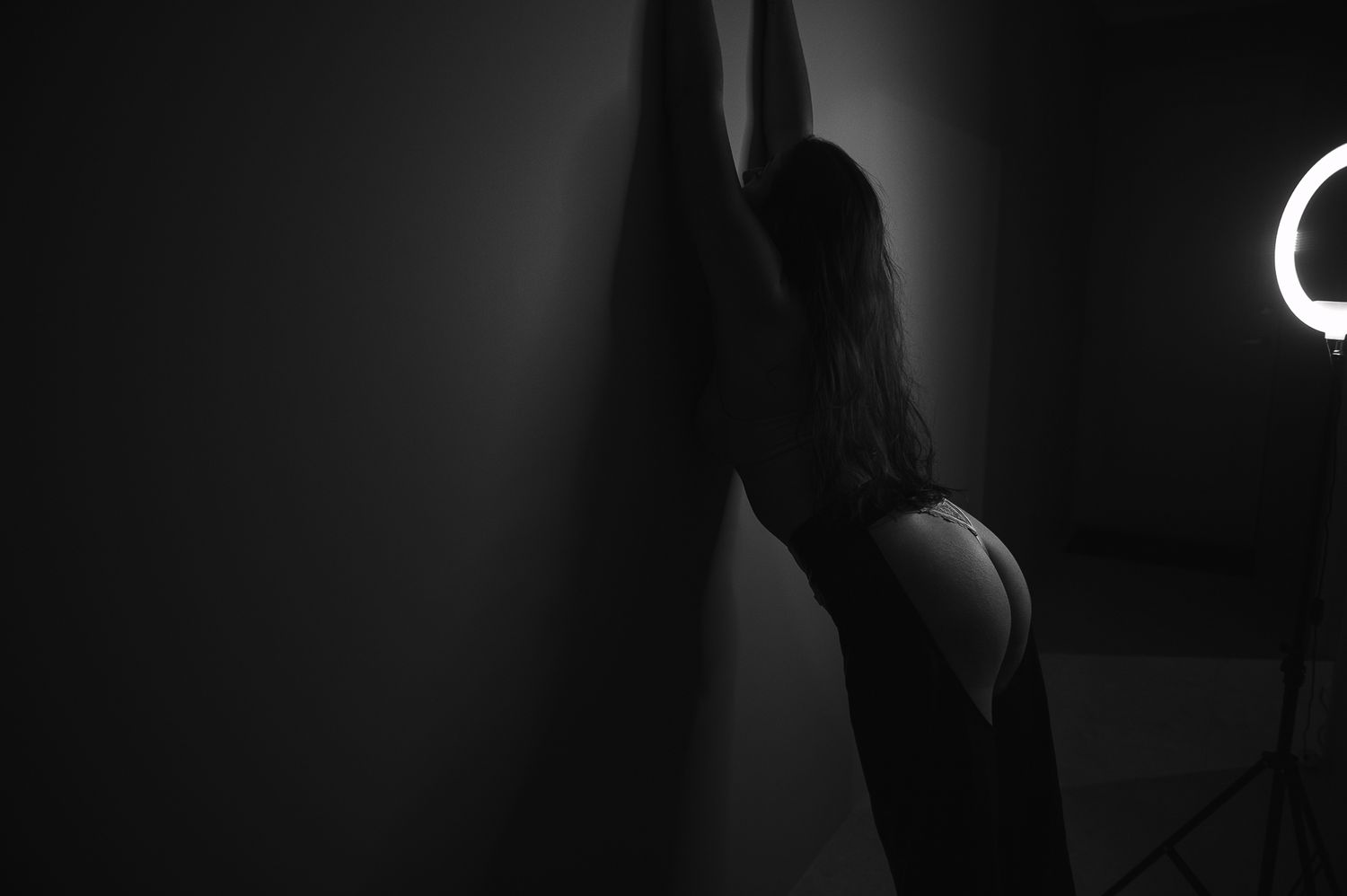 A series of black and white abstract photos showing dark silhouettes of woman for boudoir photoshoot. SeduXion Studio in Mandurah WA