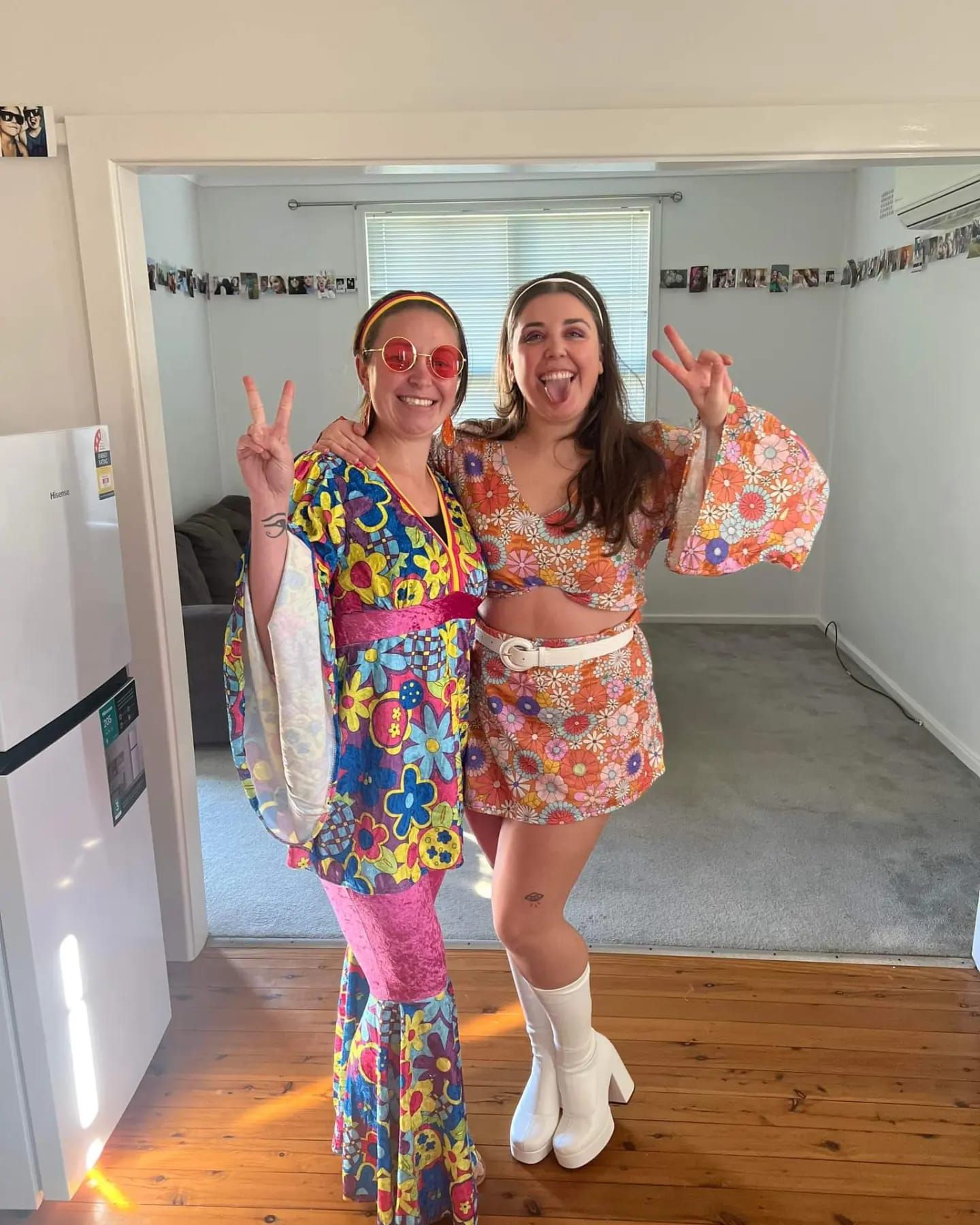 Paige poses with friend in 1970s inspired outfit for birthday party. SeduXion Studio Mandurah. Mandurah Boudoir photographer. Boudoir Perth