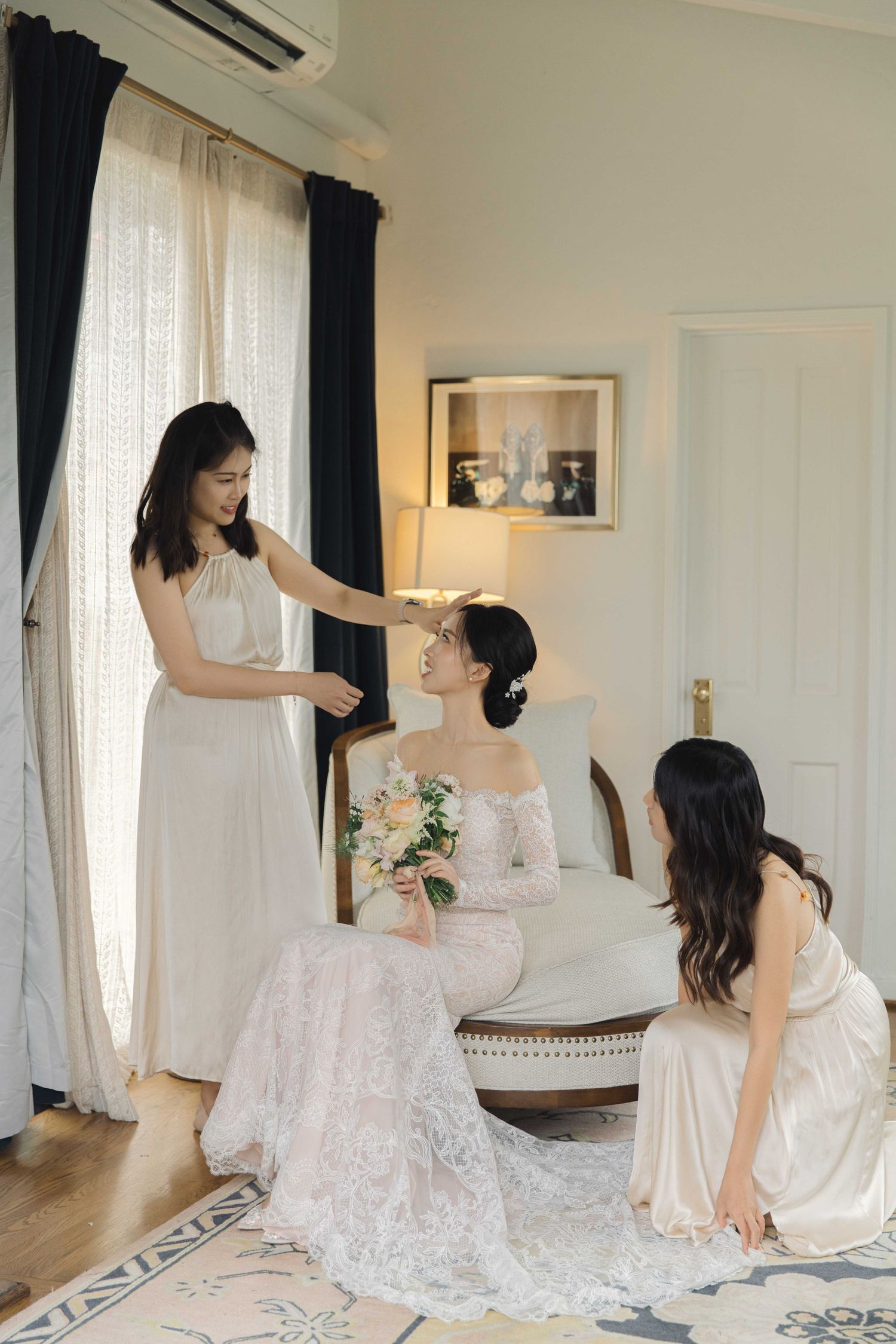 Wedding dress movement captured in artistic sequence showing flowing lace and elegant poses.