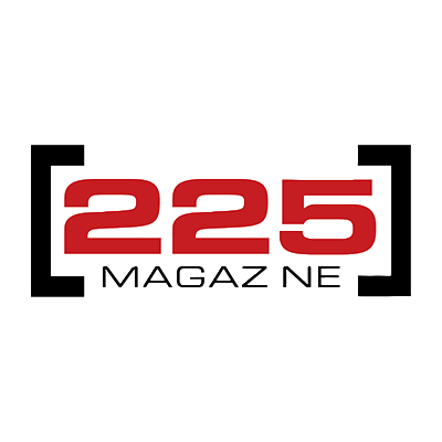 225 Magazine logo featuring bold red numbers on white background with black bracket design elements.