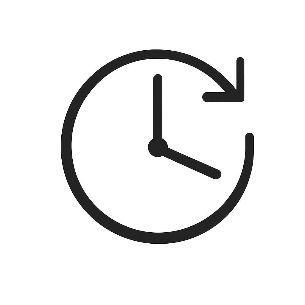 Dark outline clock icon with a circular arrow indicating time refresh or history reset concept.