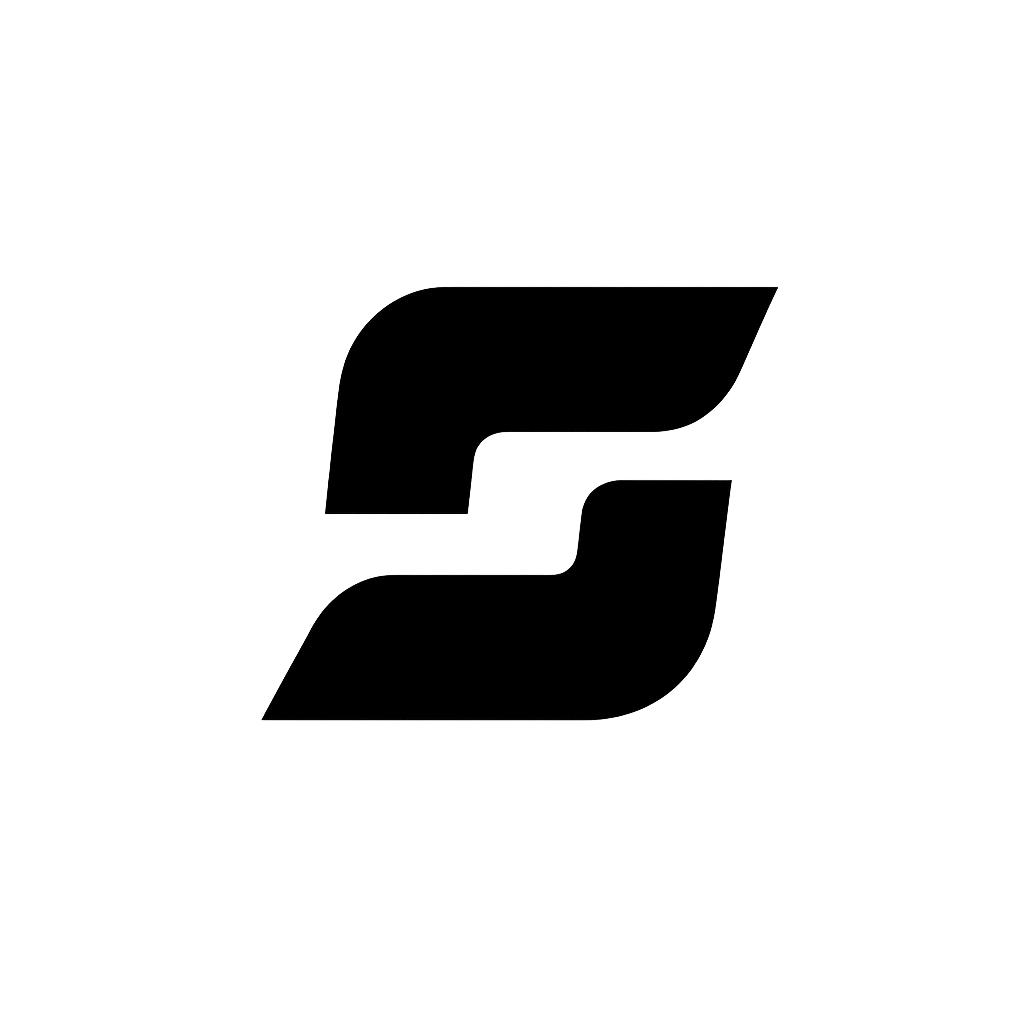 Bold black stylized letter S logo mark on clean white background.