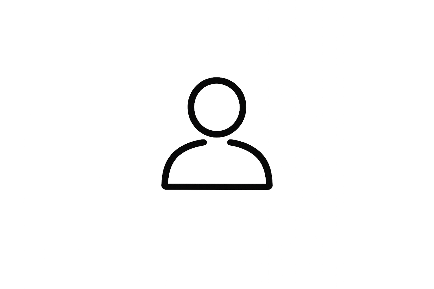Black outline icon of a single person silhouette, representing a user profile.