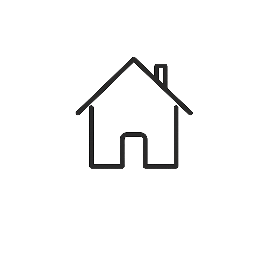 Simple outline icon of a house with a chimney, representing home navigation in a clean, minimalist style.
