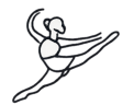 Ballet dancer outline icon in mid-leap pose.