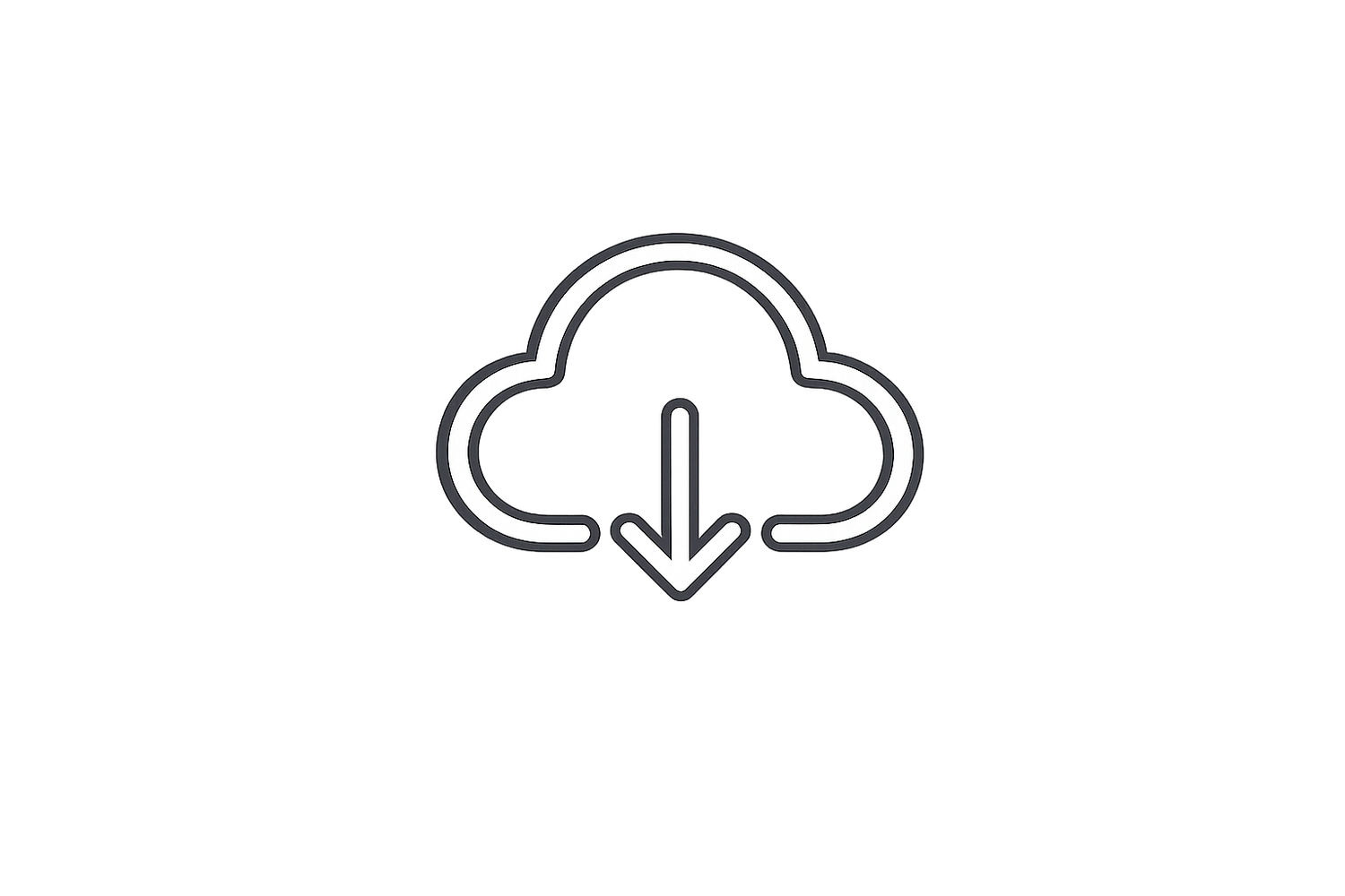 Cloud download icon with arrow pointing downward in outline style on white background.