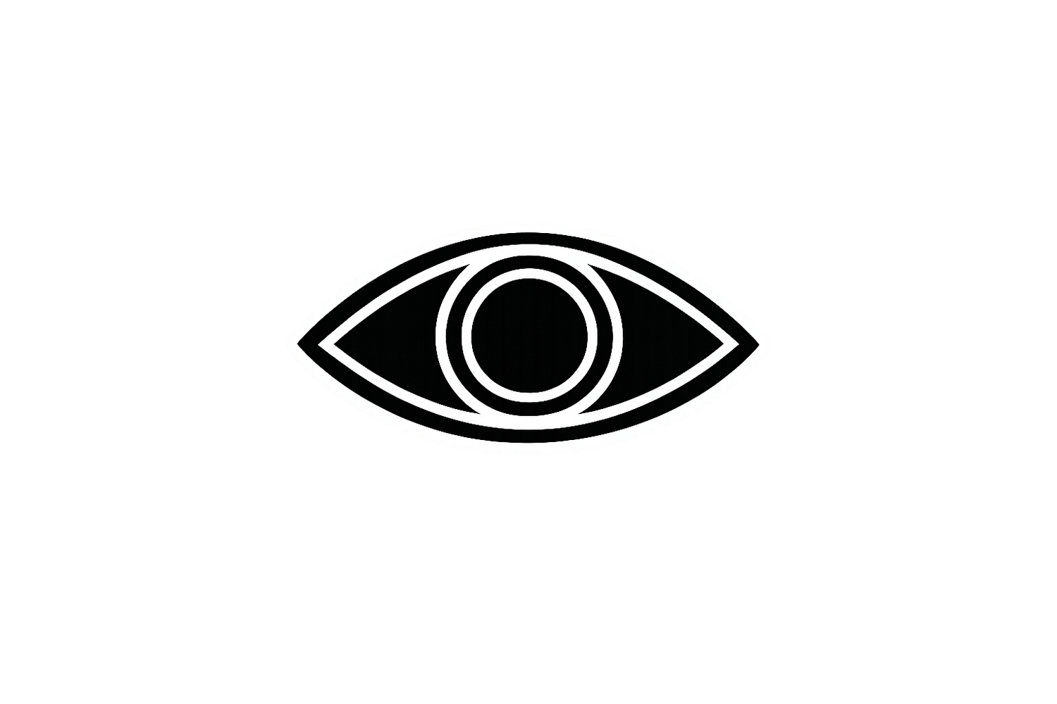 Black eye icon with circular pupil and bold outline, simple flat design symbol for vision or view concepts.