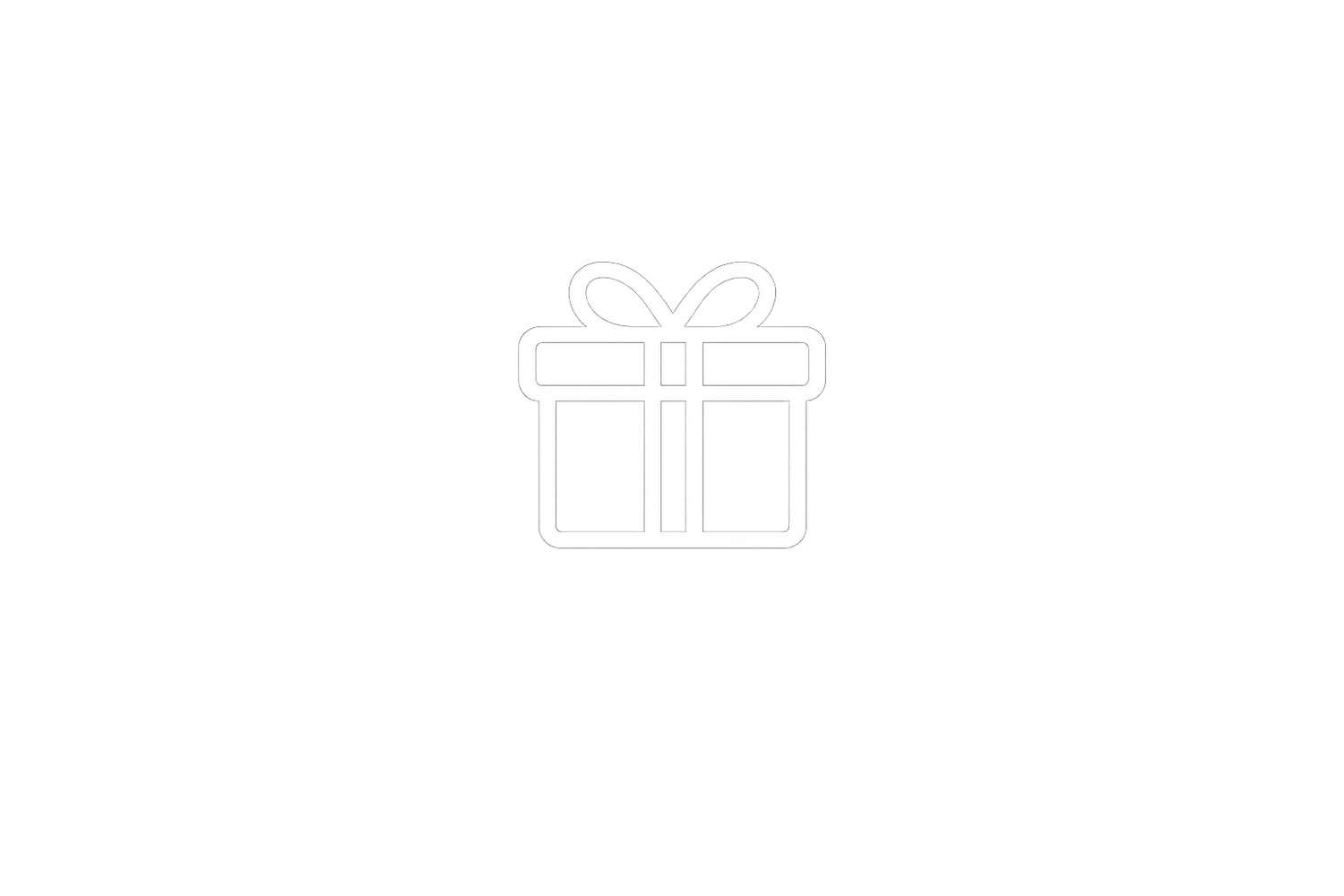 Gift box outline icon with ribbon and bow on white background.
