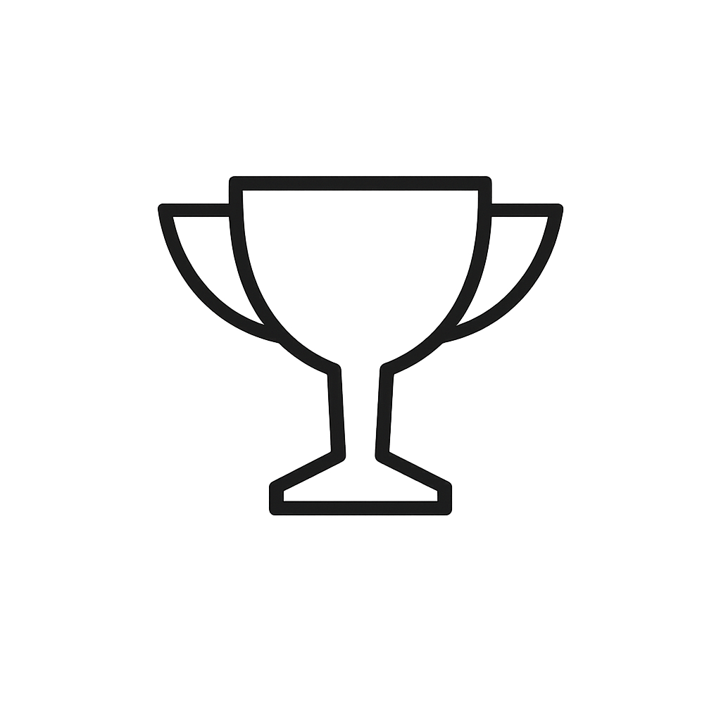 Black outline trophy cup icon symbolizing achievement, victory, and award recognition on white background.