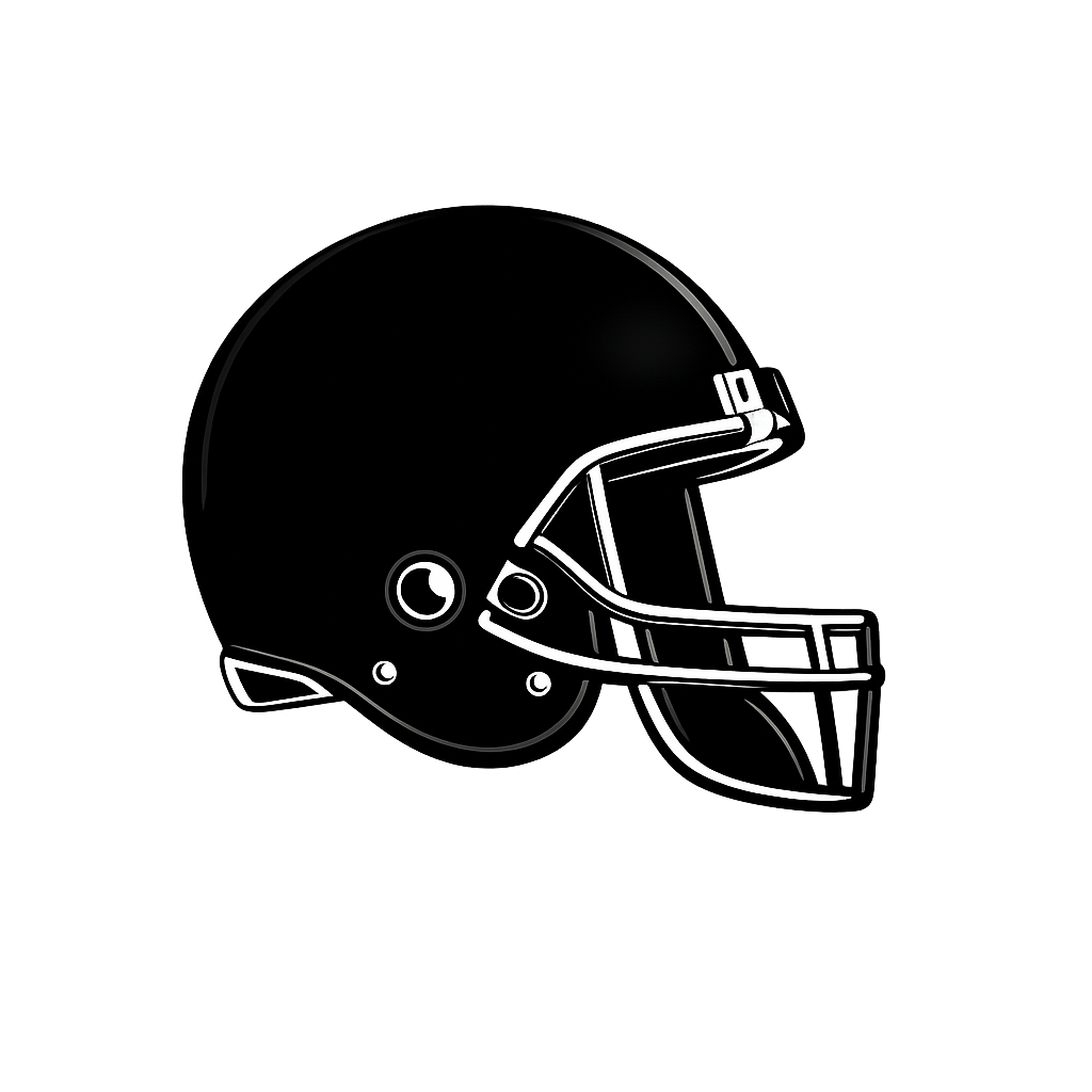 Black American football helmet with face guard, side view, isolated on white background.