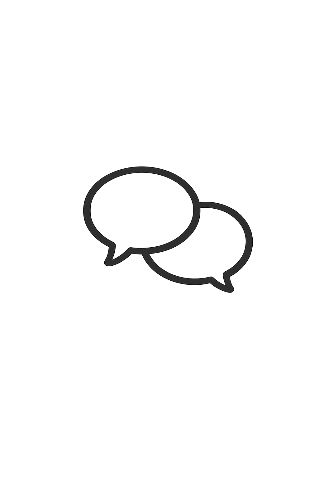 Two overlapping speech bubble icons in dark outline style, representing conversation or messaging concept.