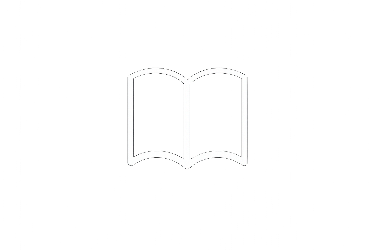 Open book icon with minimalist outline design on white background, symbolizing reading, education, and knowledge.