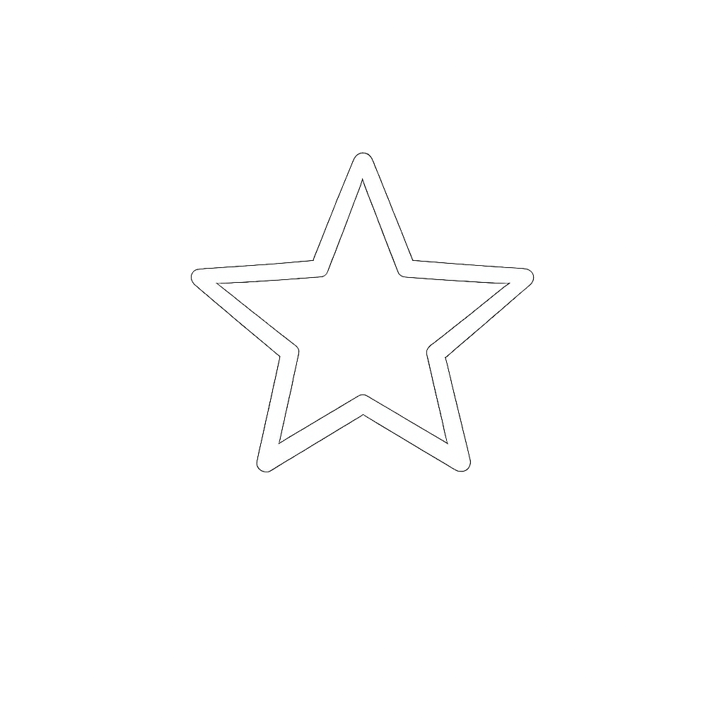 Simple outline of a five-pointed star shape with rounded corners on a white background.
