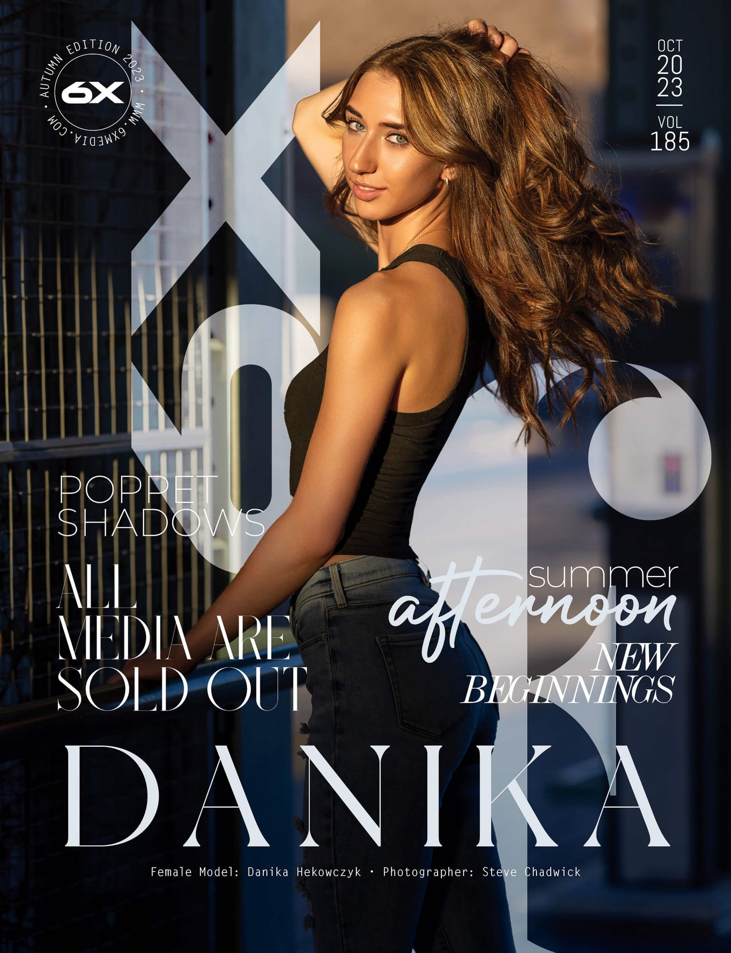 Danika Rekowczyk on XO Magazine October 2023 cover in black tank top outdoors.