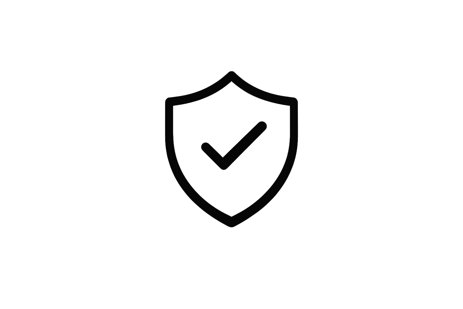 Black outline shield icon with checkmark symbolizing security, protection, and verified safety status.