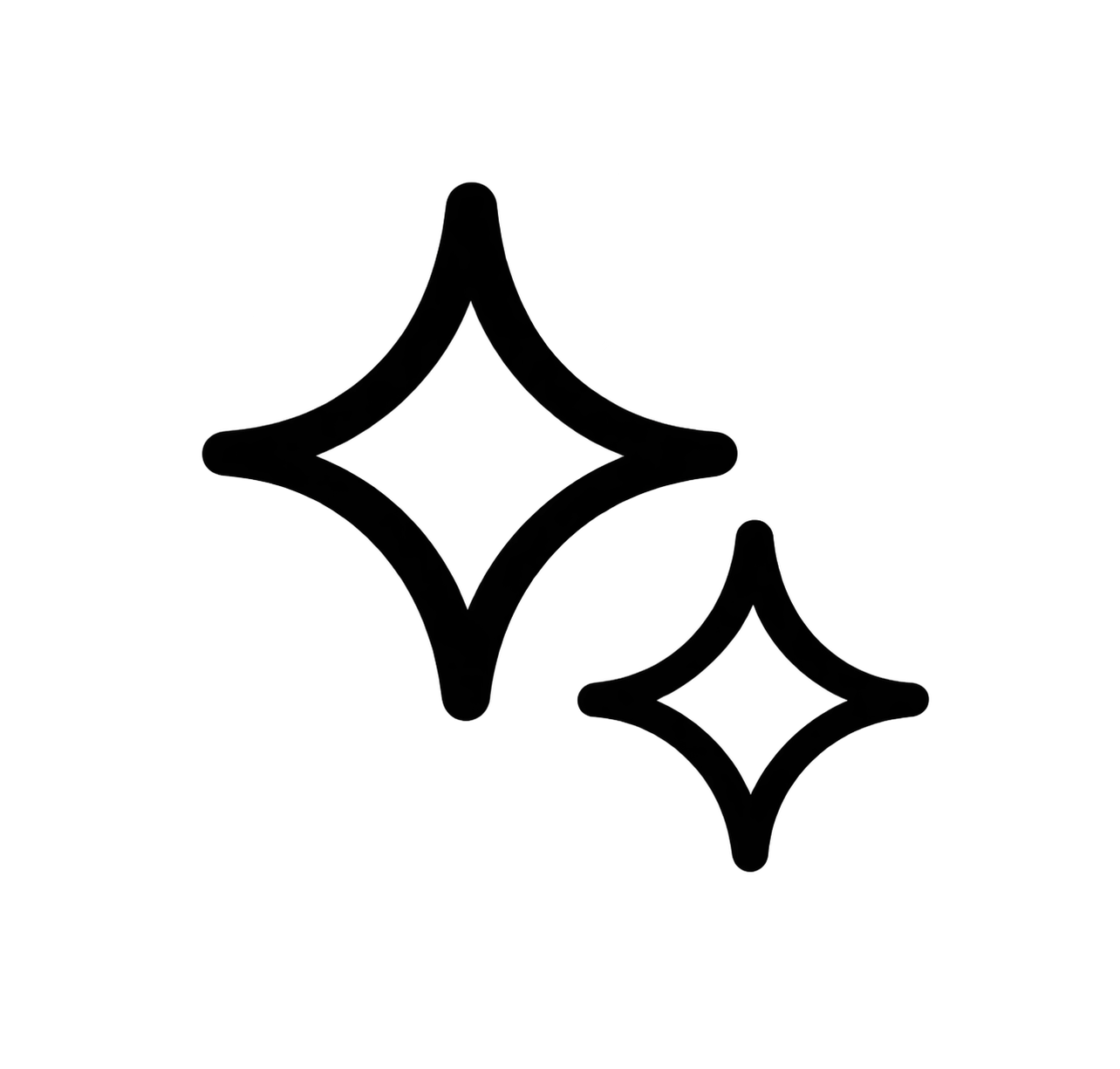 Two black sparkle star icons, one large and one small, representing magic, clean, or AI features.