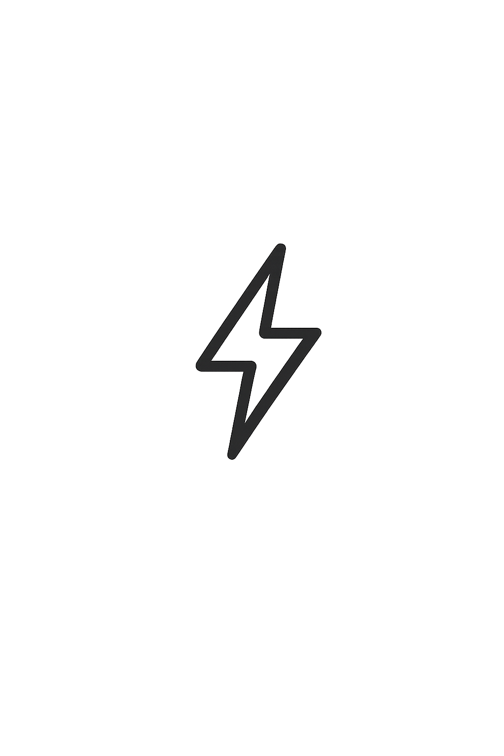 A minimalist black lightning bolt icon on a white background, symbolizing electricity, energy, or power.