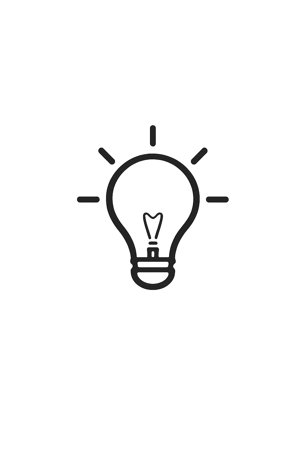 A minimalist line art light bulb icon with radiating lines symbolizing a bright idea or innovation concept.