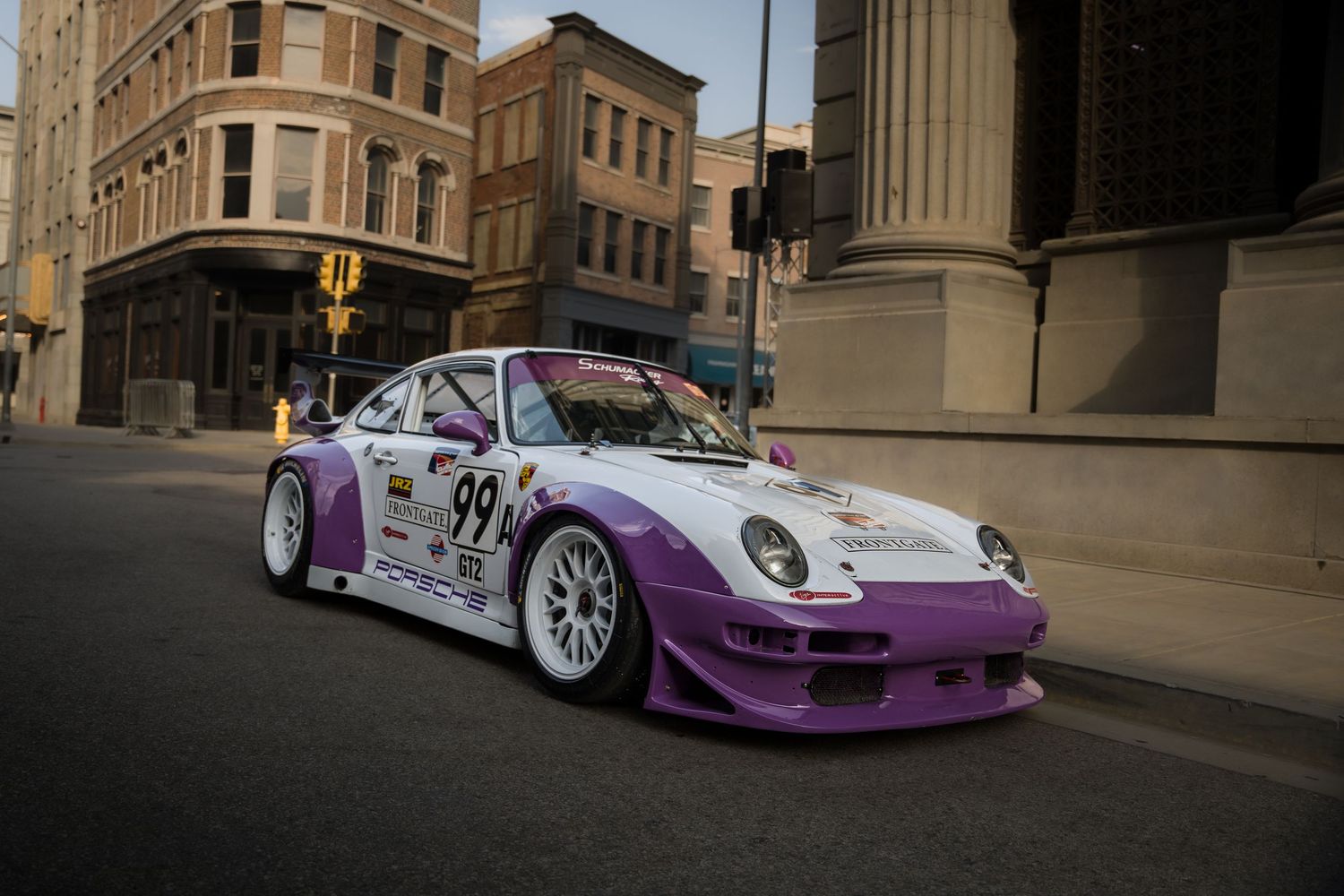 Purple and white Porsche photo shoot