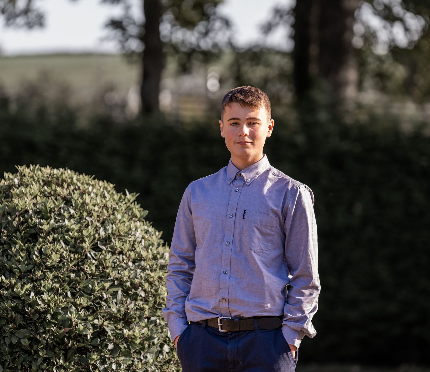 Series of outdoor portrait shots against natural greenery background.