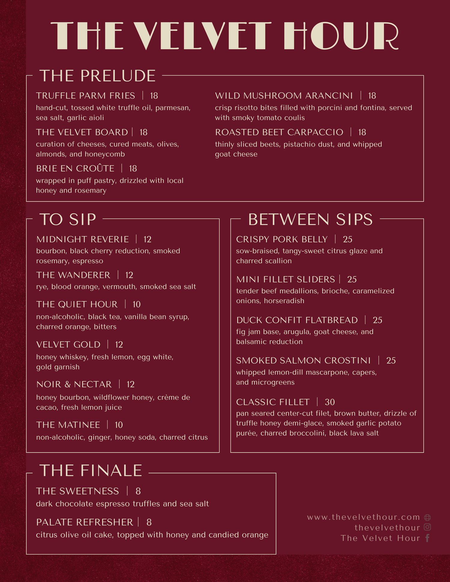Menu for concept restaurant