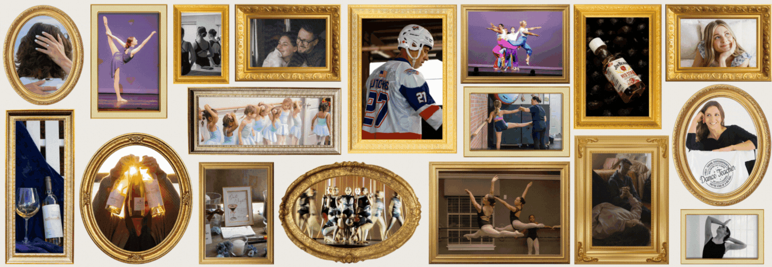 Gold picture frame. Images moving throughout each frame.