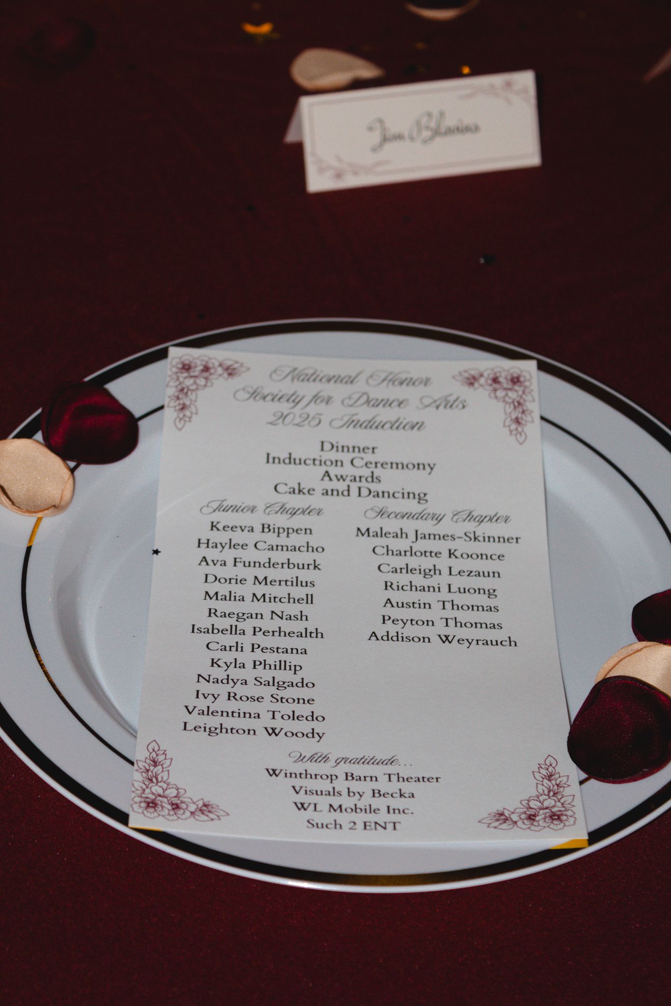 Image of Victoria's School of Dance dancers celebrating at their National Dance Honors Society induction ceremony