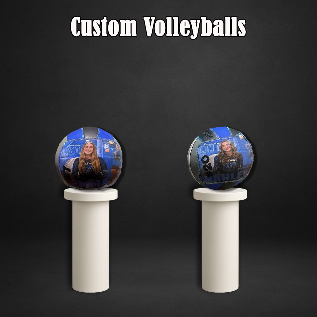 Sequence showing the step-by-step assembly process of a custom volleyball with blue and white parts on a dark background.