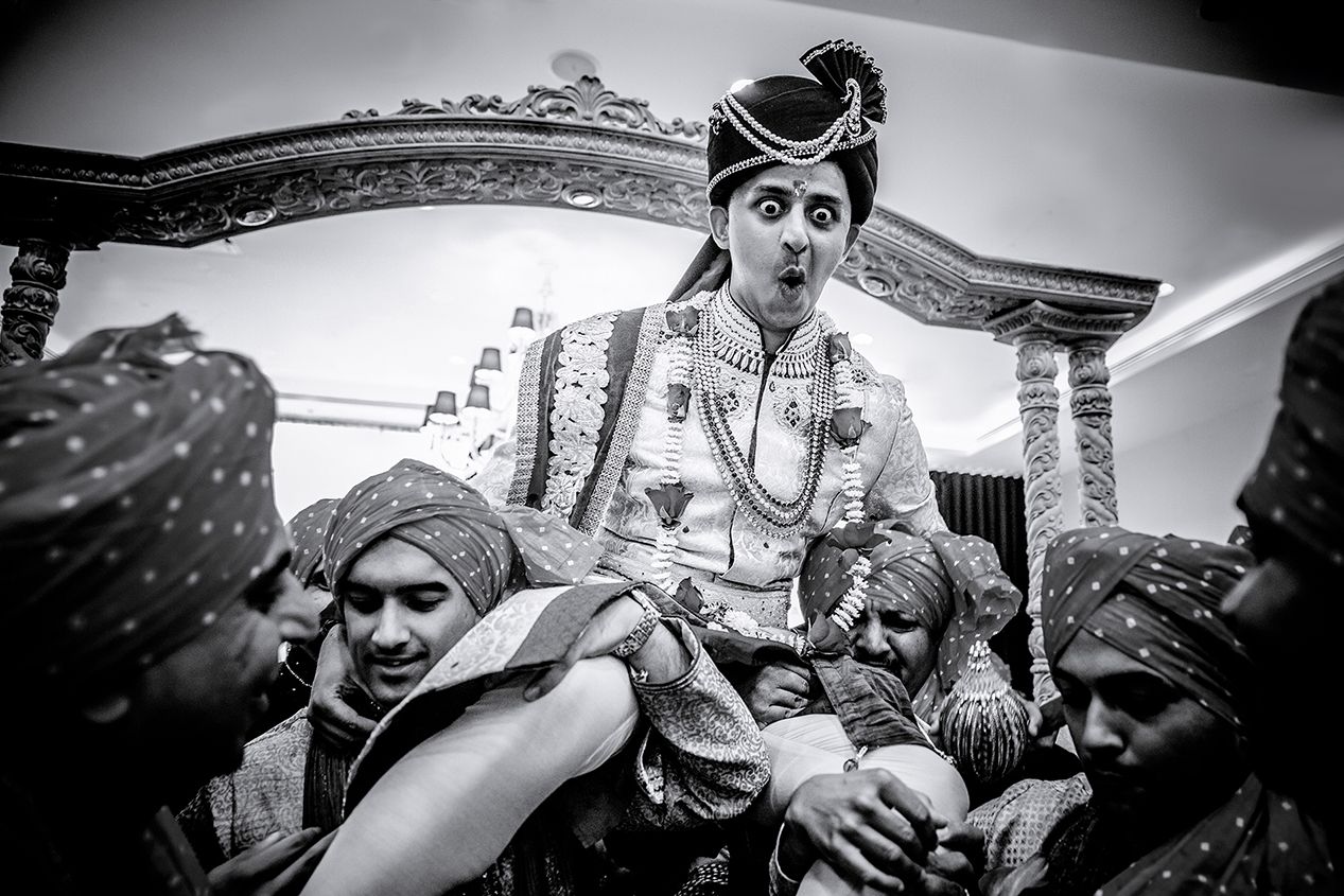 Black and white celebration scenes with traditional wedding festivities.