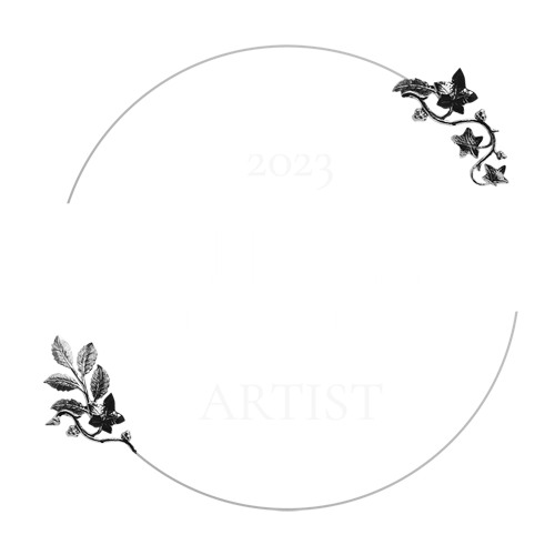 Decorative border with black butterfly silhouettes and botanical elements on white background.