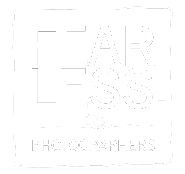 Monochromatic text design with 'Fearless Photographers' in a modern layout.
