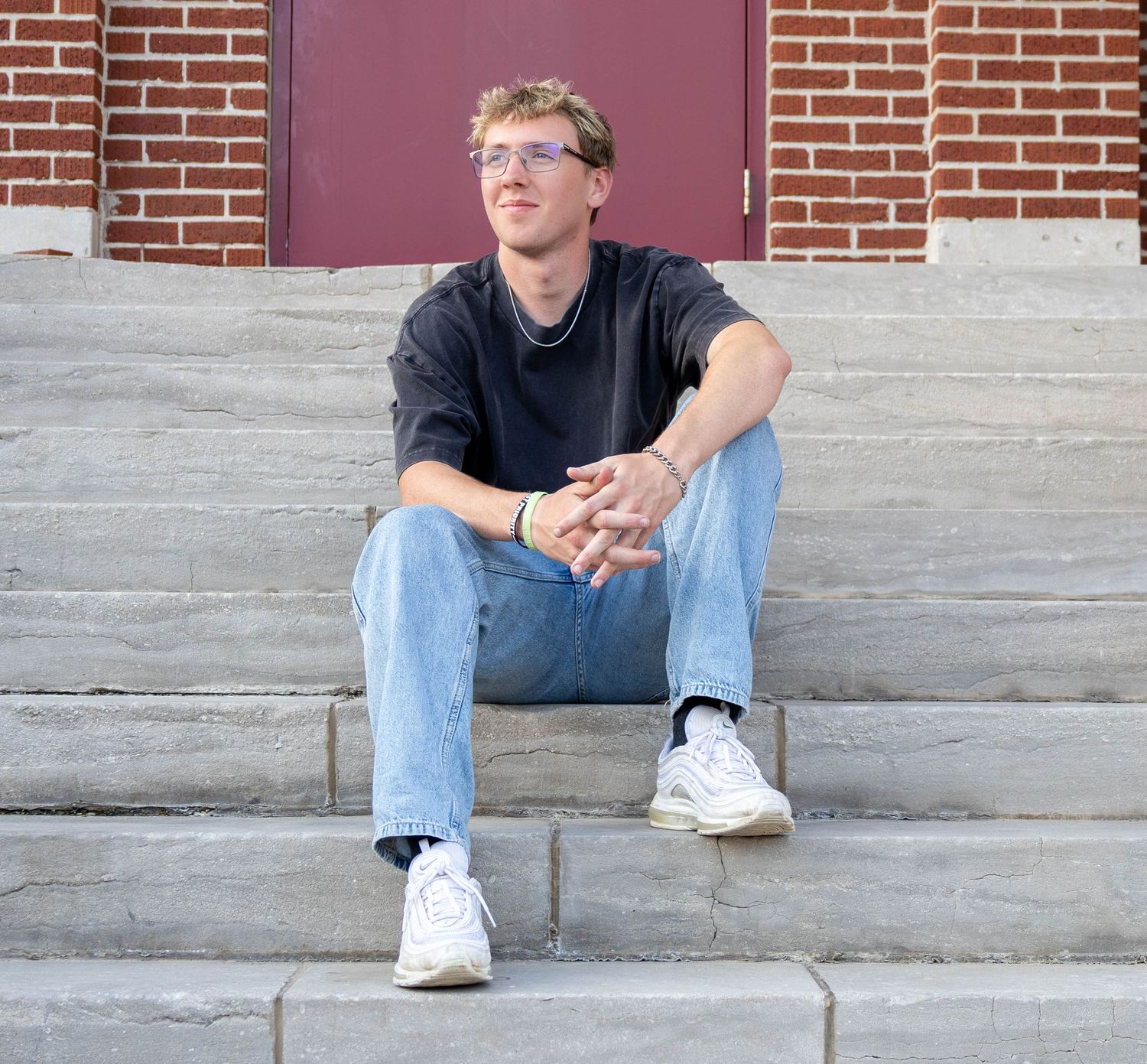 Senior session on the steps of commercial Street with Refined by Fire Photography