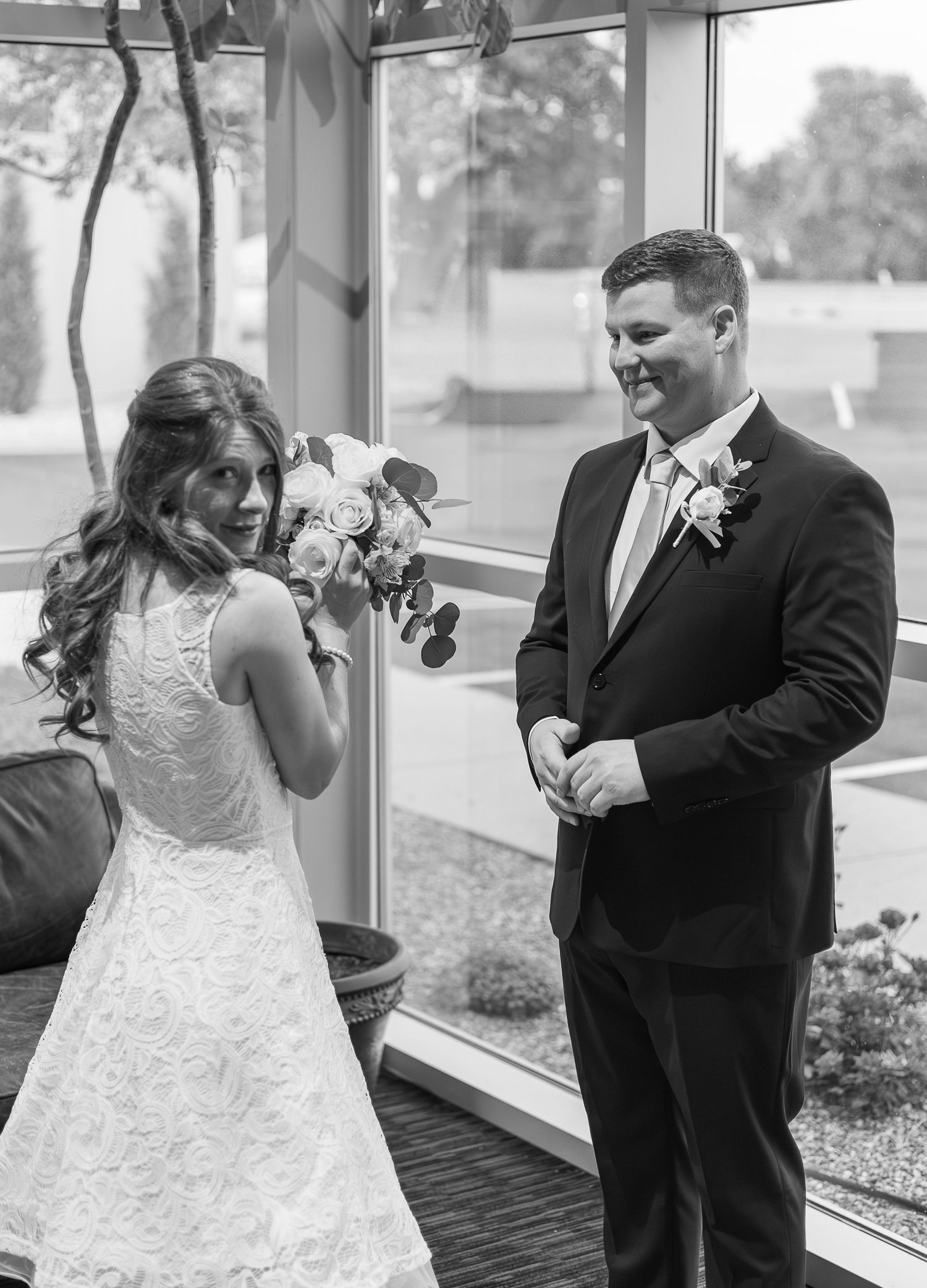 First look bride and groom in Strafford MO