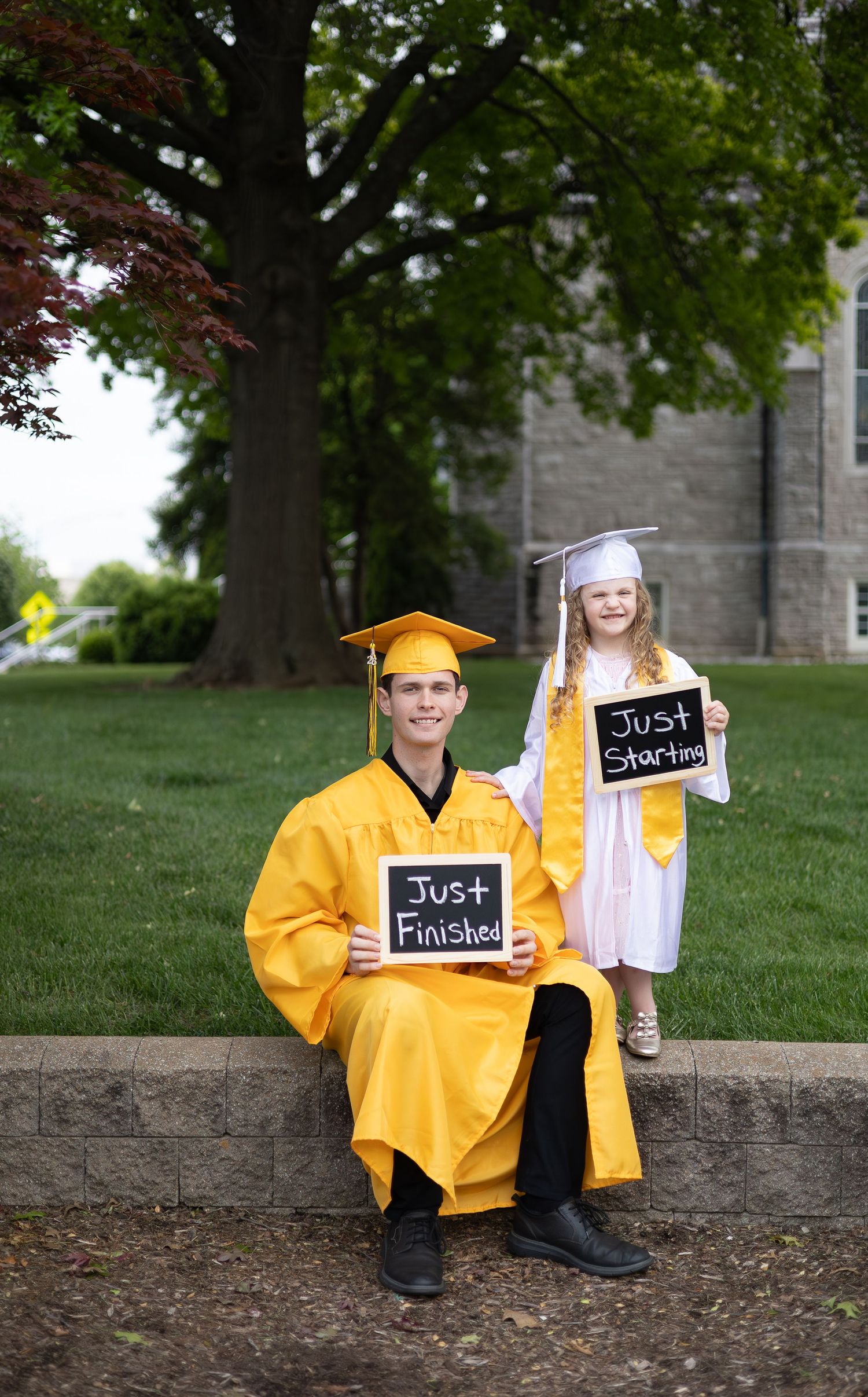 sibling cap and gown session for a canvas on the wall in Springfield mo