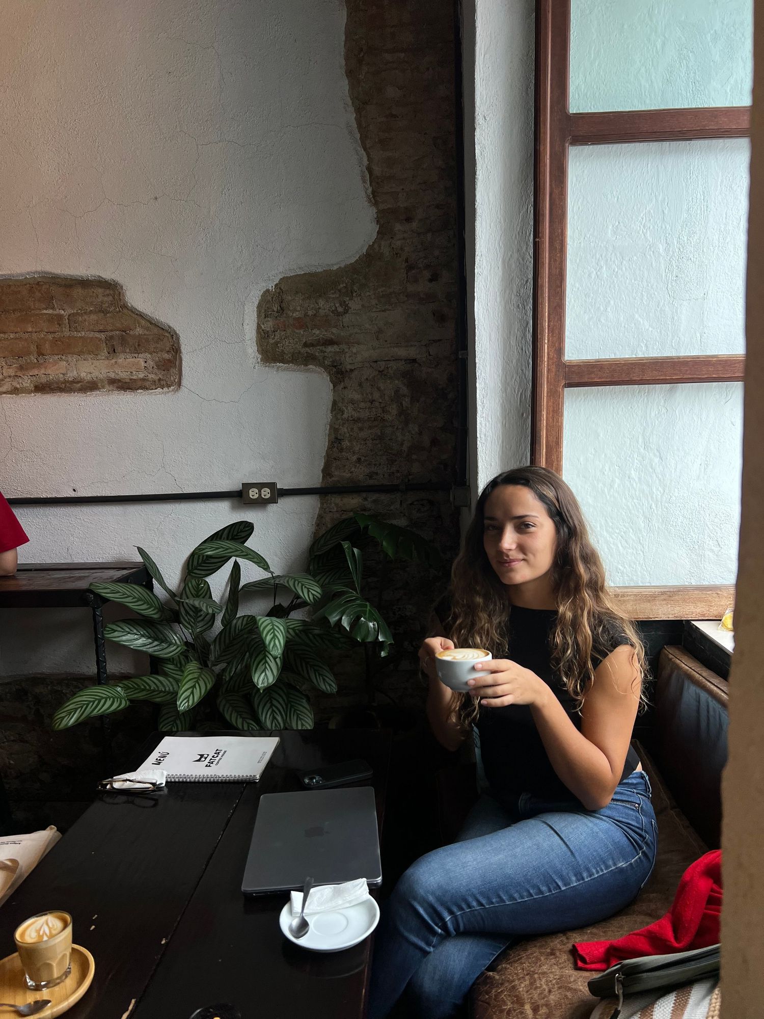 Person relaxing on couch with laptop and houseplants in a cozy home office setting.