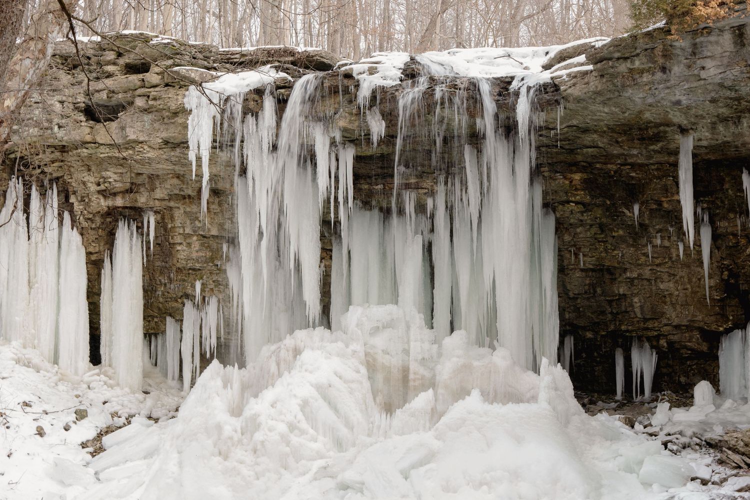 Winter creates flowing ice at Charleston Falls