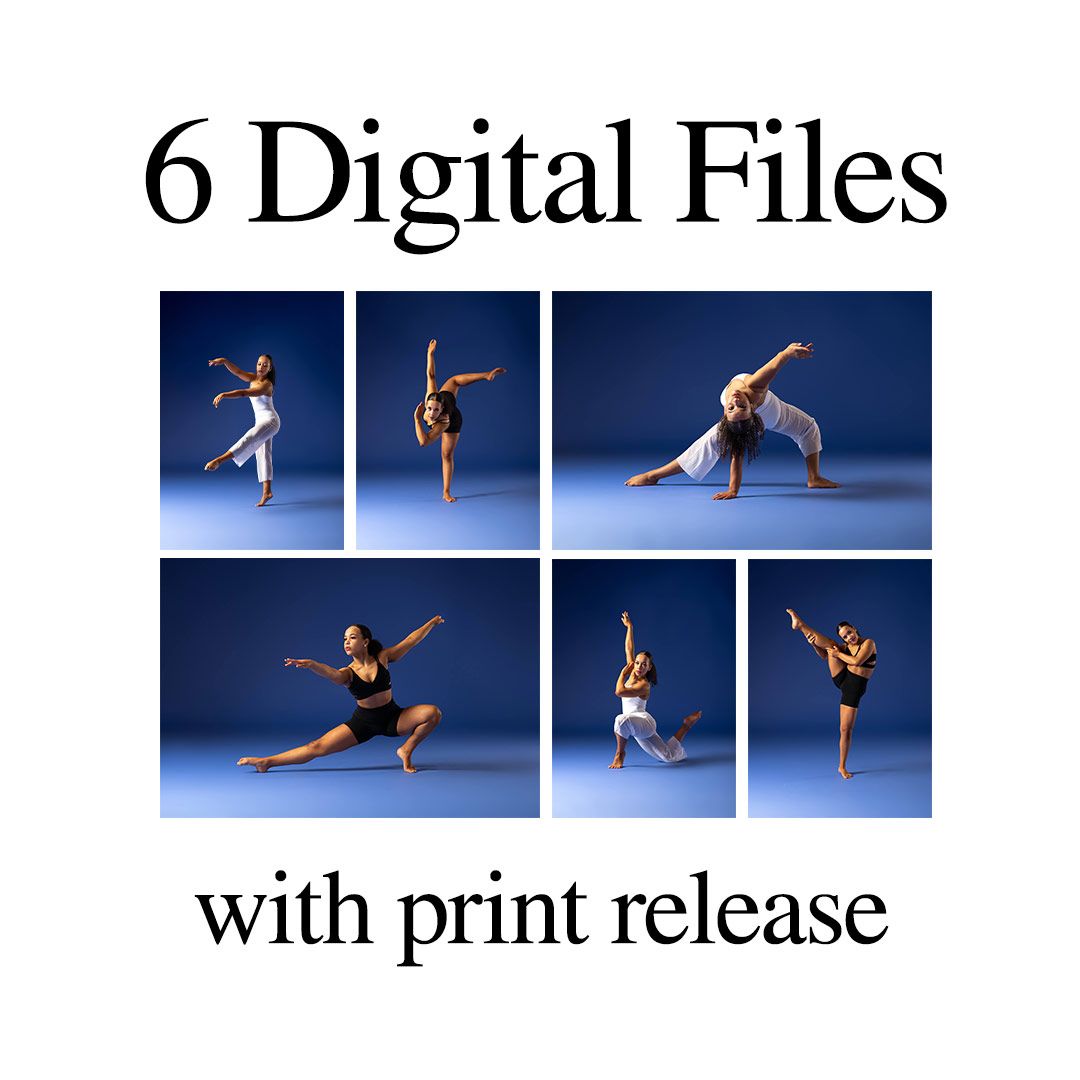 Collection of 6 professional dance photography digital files with print release included.