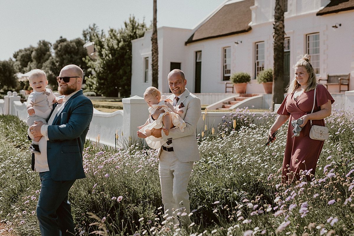 Guests laughing and mingling at intimate Western Cape wedding