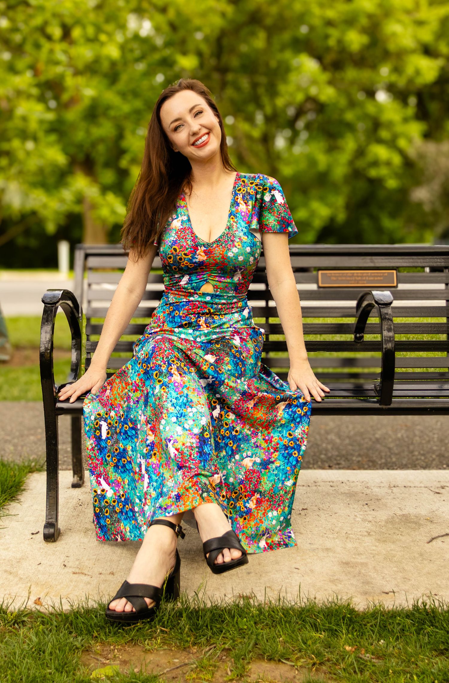 Central PA portrait solo session woman sitting on bench at Long's Park in Lancaster, PA by Millie D'Auria Photography