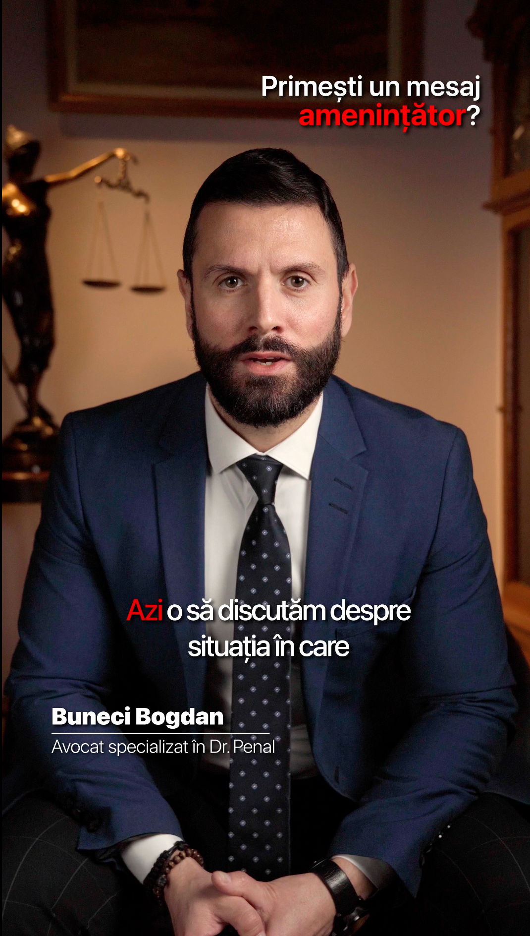 Avocat în cadrul unui videoclip informativ despre drept penal și drepturile cetățenilor. Conținut video profesional destinat platformelor so