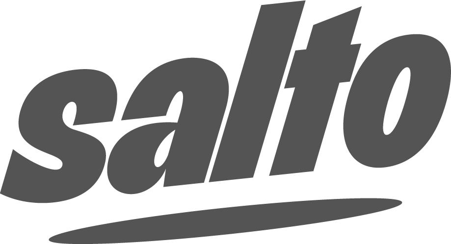 Salto logo in bold gray italic letters with a shadow effect on white background.