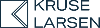 Kruse Larsen company logo featuring a geometric square icon and bold dark blue text on white background.