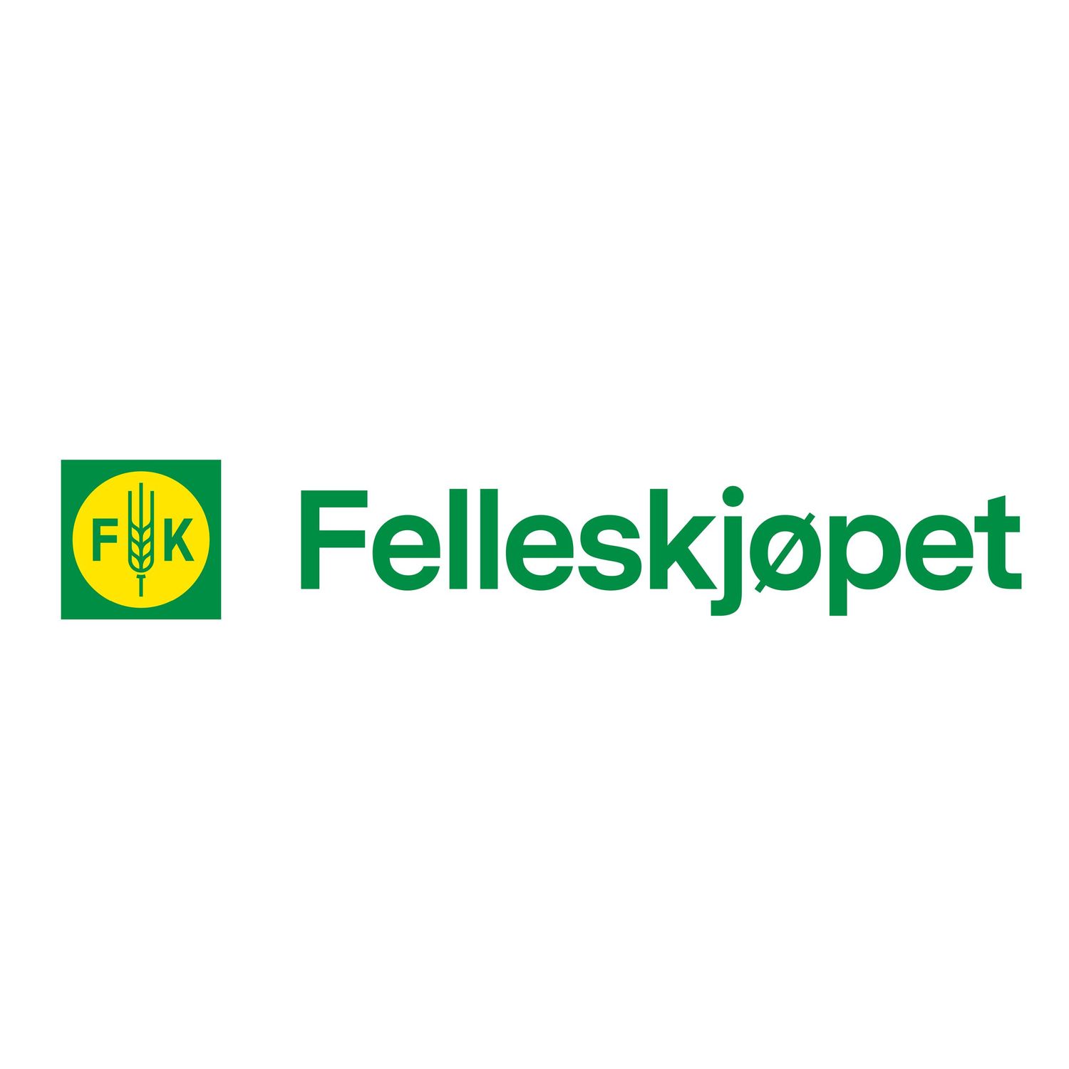 Felleskjøpet cooperative logo featuring green and yellow branding with wheat symbol on white background.