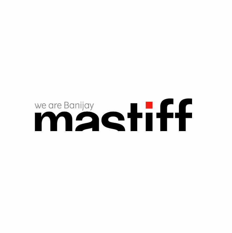 Mastiff production company logo with text we are Banijay on a clean white background.