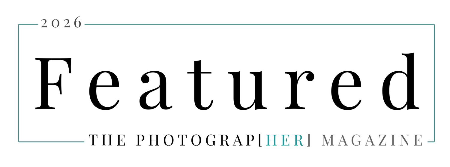 2026 Featured badge from The PhotographHER Magazine with elegant serif typography and teal accent lines.